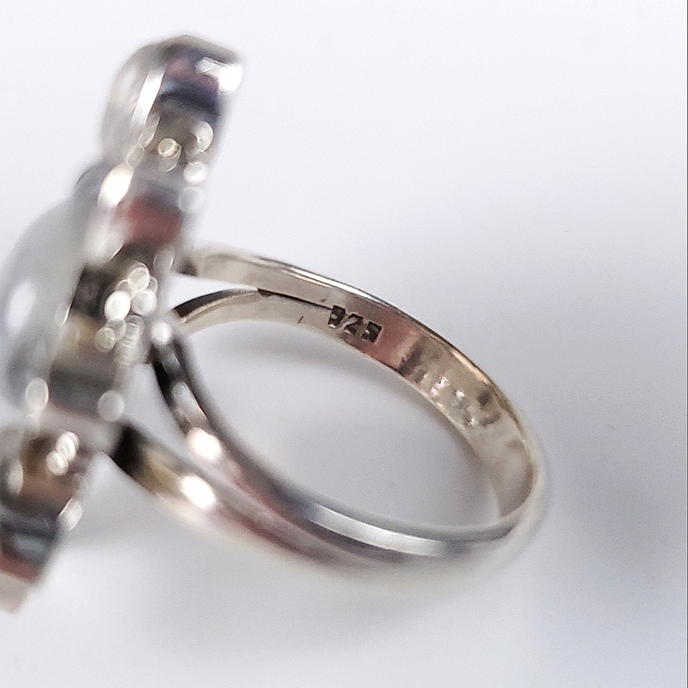 925 Sterling Silver Flower Starburst Rainbow Moonstone Ring New Size 7.75 - Picture 11 of 16